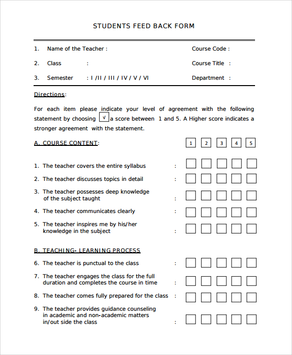 university students feedback form