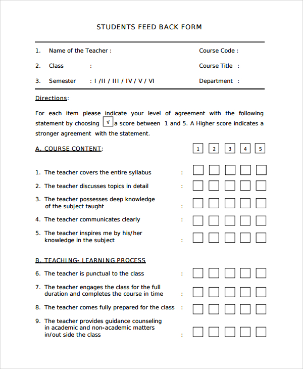 10 Student Feedback Forms Sample Templates