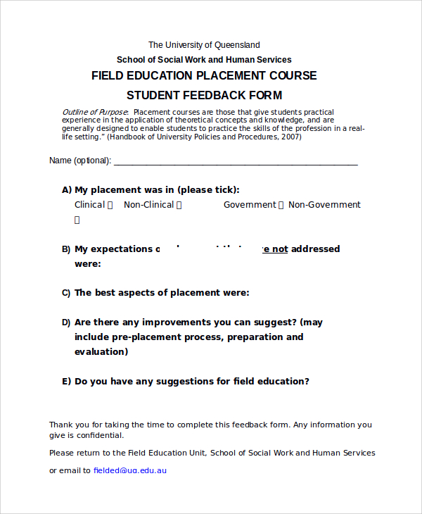 students course feedback form