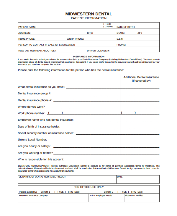dental patient registration form