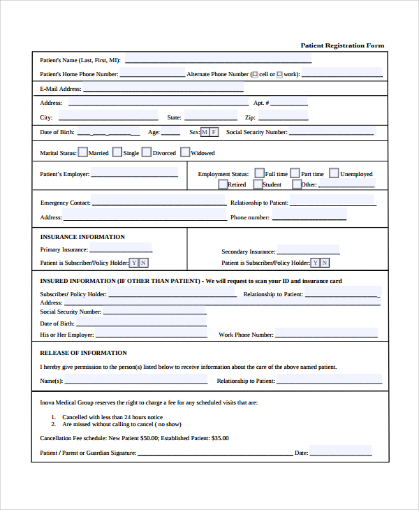 9  Patient Registration Form Templates Sample Templates