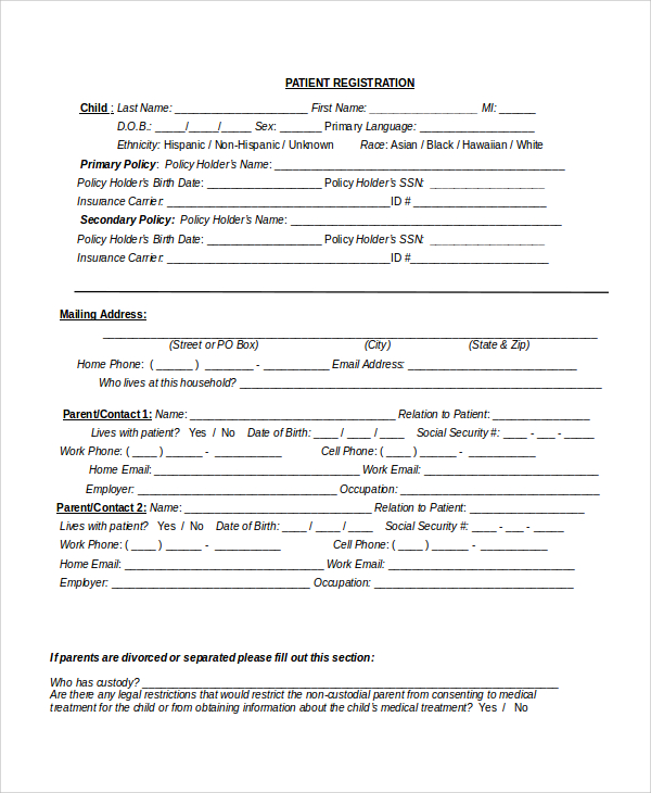 FREE 8 Sample Patient Registration Forms In PDF MS Word