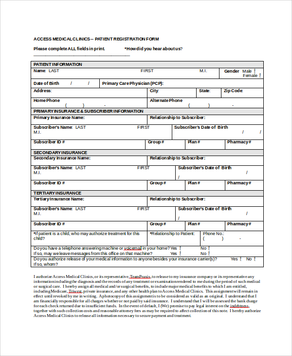 Free 8 Sample Patient Registration Forms In Pdf Ms Word 6639