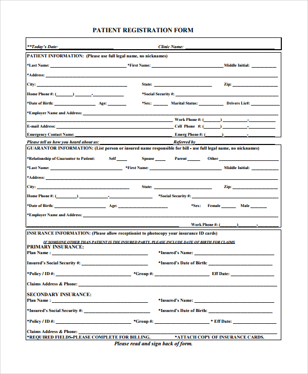 patient registration form pediatrics