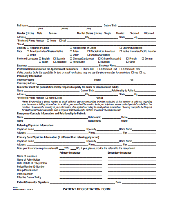 international patient registration form