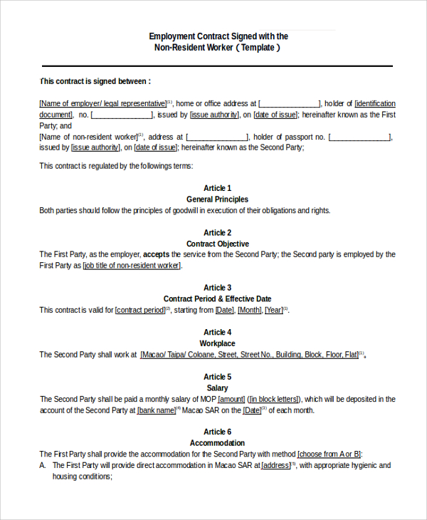 Birthday Party Contract Template