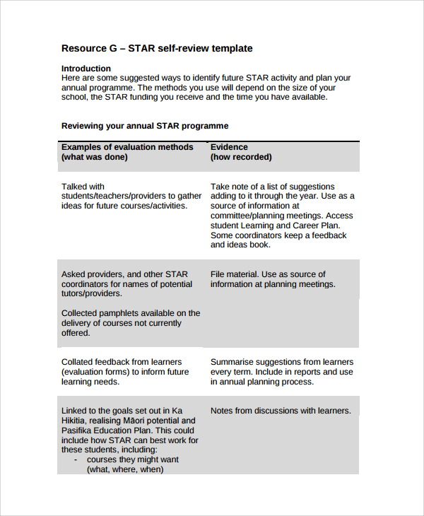 FREE 6+ Sample Self Review Templates in MS Word PDF