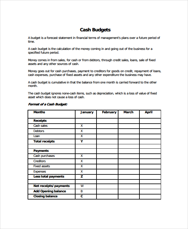 cash budget template download