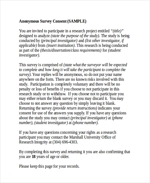 Consent form for research questionnaire