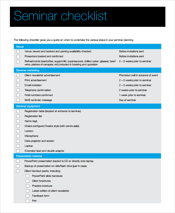 seminar planning checklist template