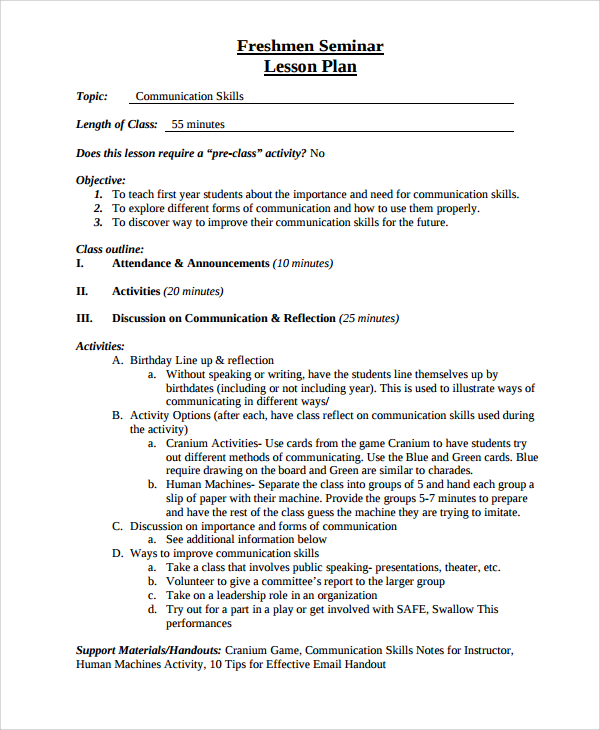 seminar lesson planning template