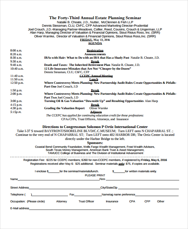 sample seminar planning template