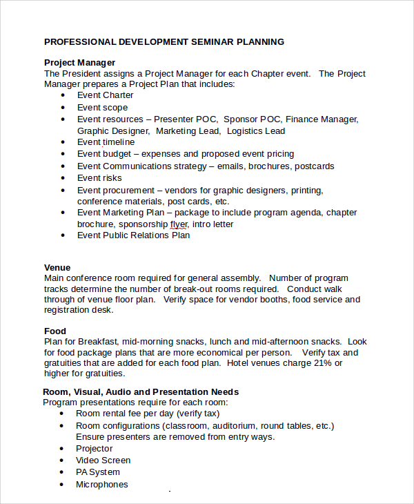 professional seminar planning template 