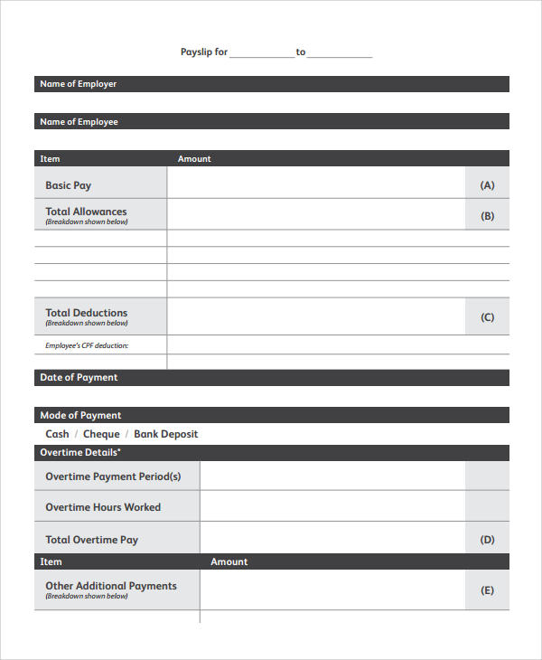 Payslip Templates 28 Free Printable Excel Word Formats