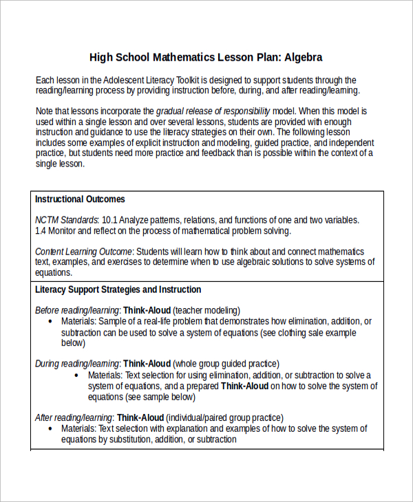 high school special education math lesson plans