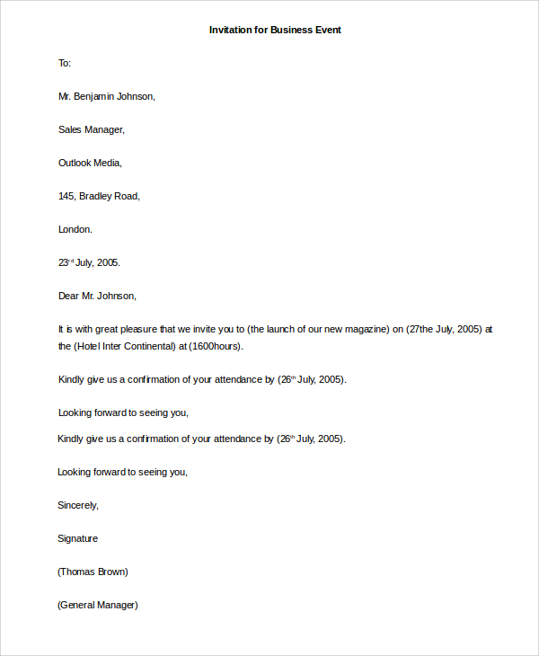 business event meeting invitation letter