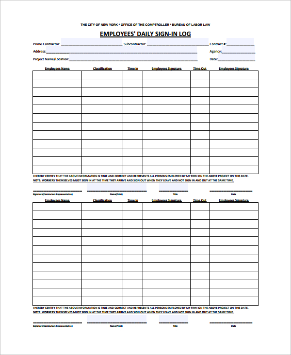 employee sign in and out sheet