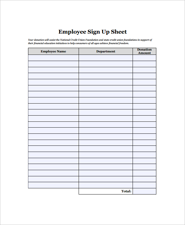 sample employee sign in sheet