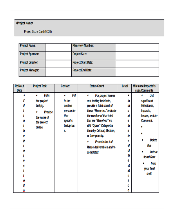 formal project scorecard template1