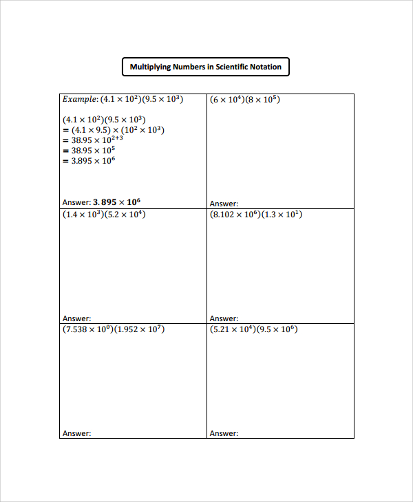 Multiplying Numbers In Scientific Notation 8th Grade Worksheets