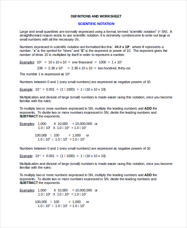 FREE 9+ Sample Scientific Notation Worksheet Templates in MS Word | PDF