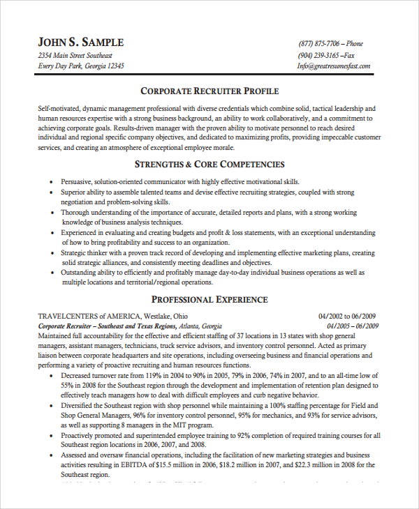7  recruiting manager resume templates