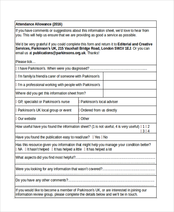 attendance allowance guide form