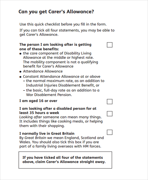 Sample Completed Attendance Allowance Form