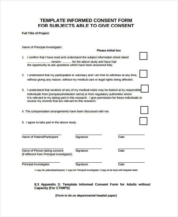 research participant sample consent form for research