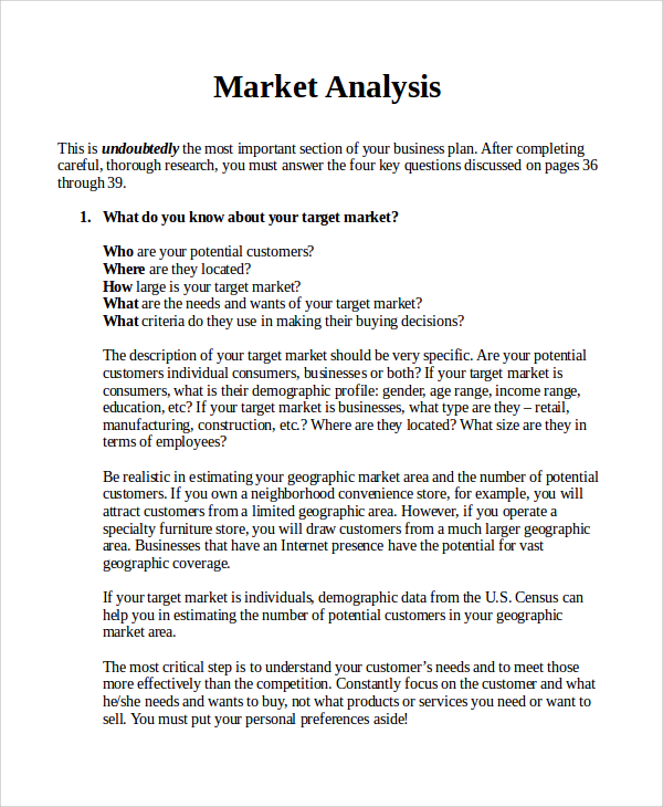 market analysis in business plan template