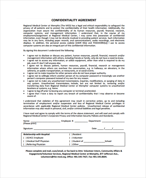 Word Employee Confidentiality Agreement Templates