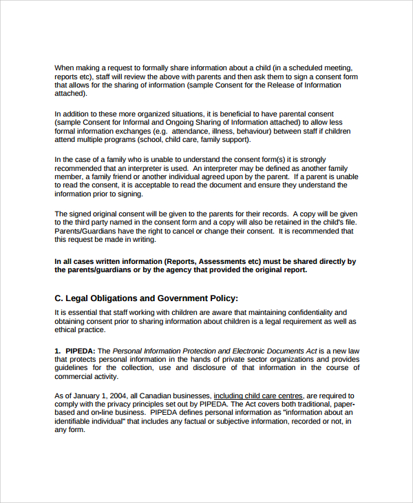 child care staff confidentiality agreement