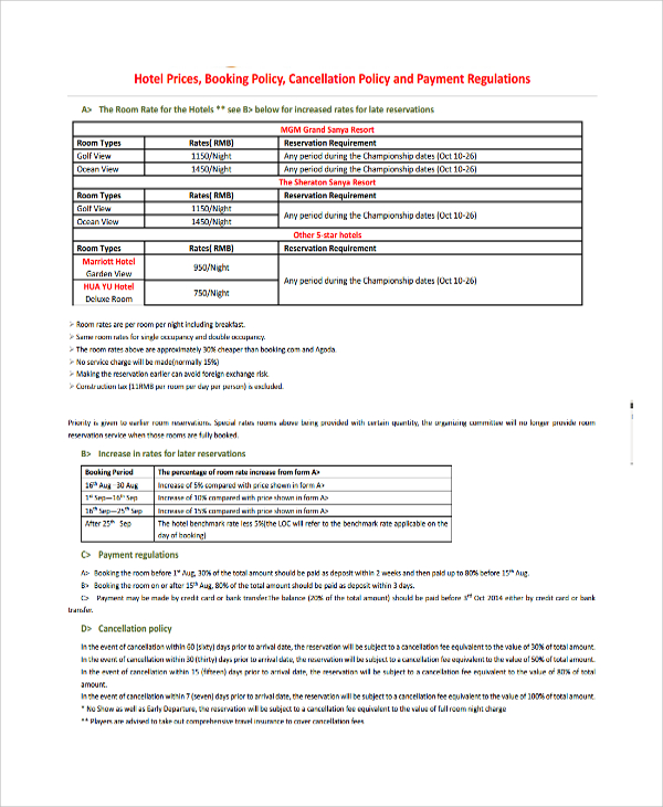 FREE 9  Cancellation Policy Templates in PDF