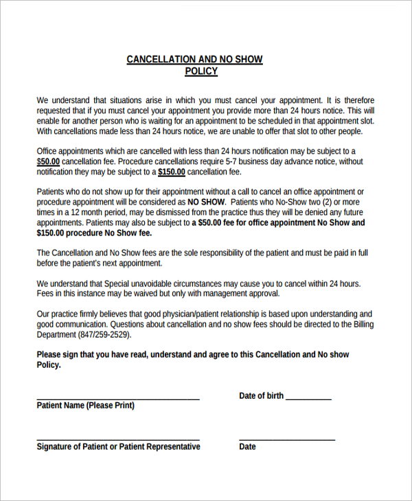 Therapy Cancellation Policy Template