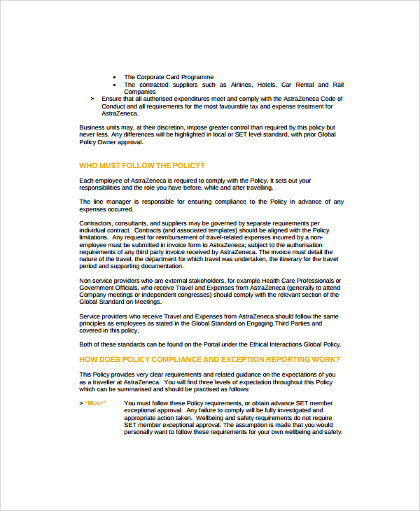 Travel Policy For Employees Template HQ Printable Documents