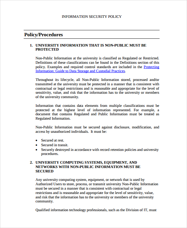 FREE 9  Sample IT Security Policy Templates in MS Word PDF