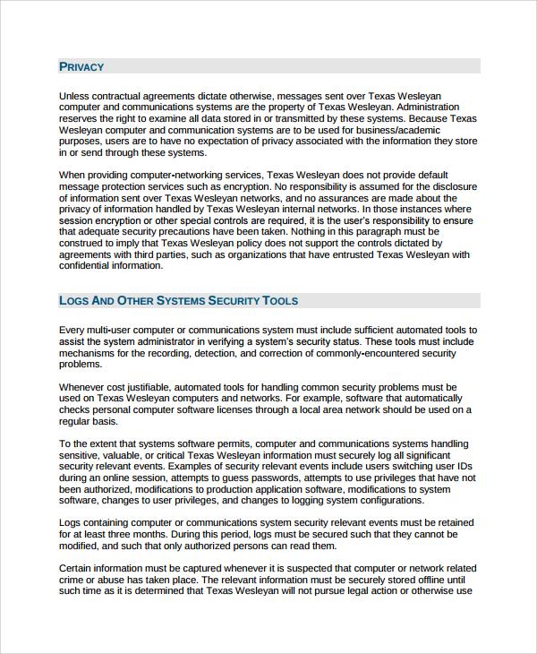 it network security policy template