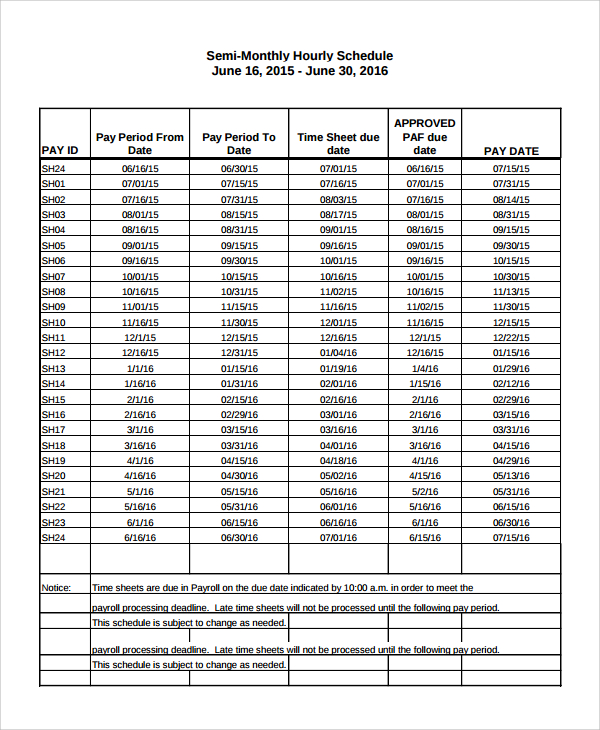 monthly hourly schedule template