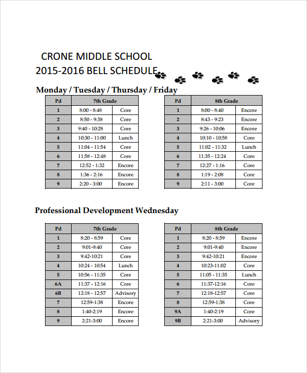 FREE 11 Sample School Schedule Templates In PDF MS Word