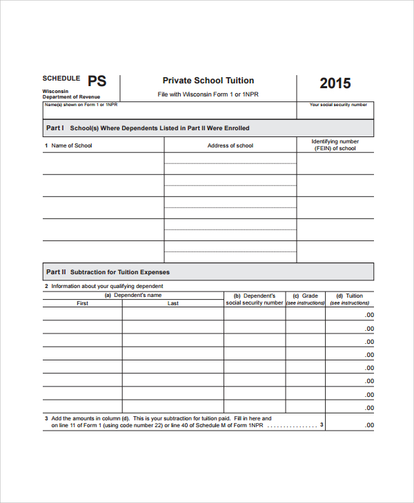 school tuition schedule template