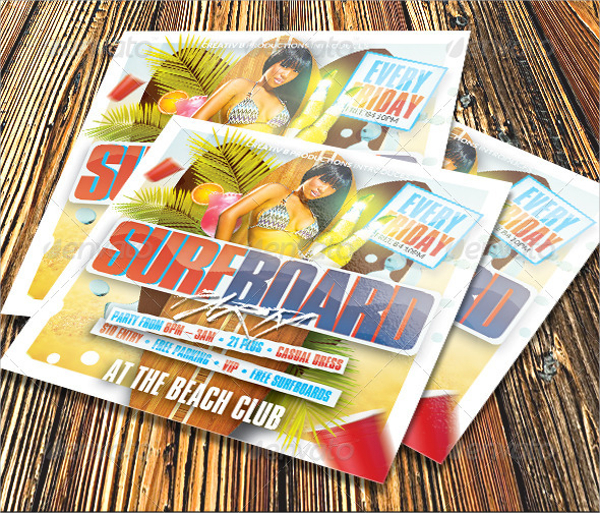 surfboard pool party flyer template