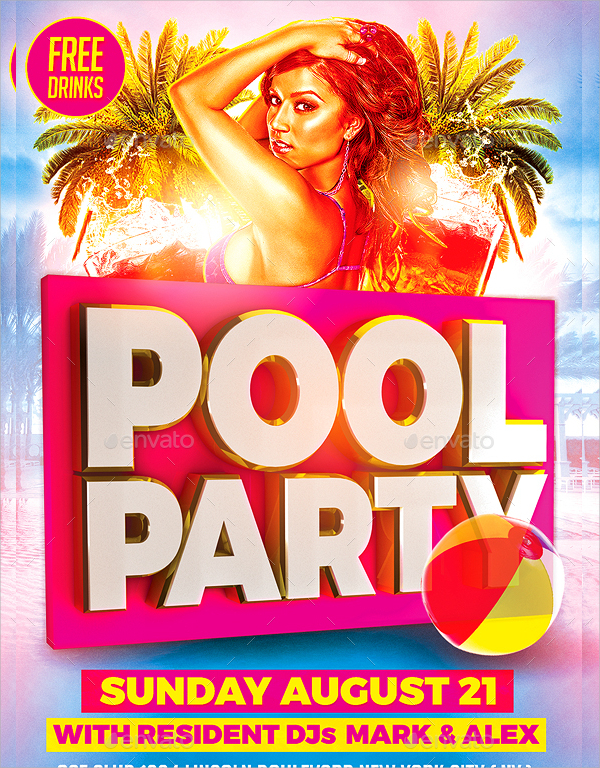 photoshop psd pool party flyer