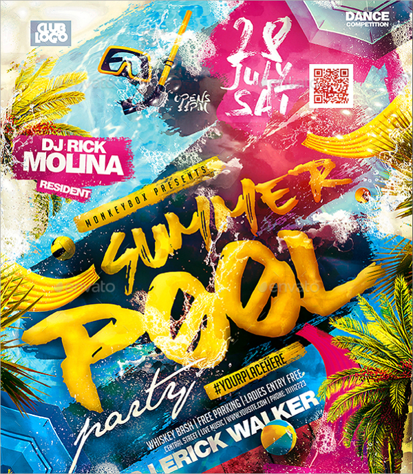 summer pool party flyer template1
