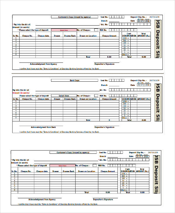 Deposit Slip Template Excel