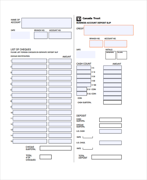 FREE 23 Sample Deposit Slip Templates In PDF MS Word Excel
