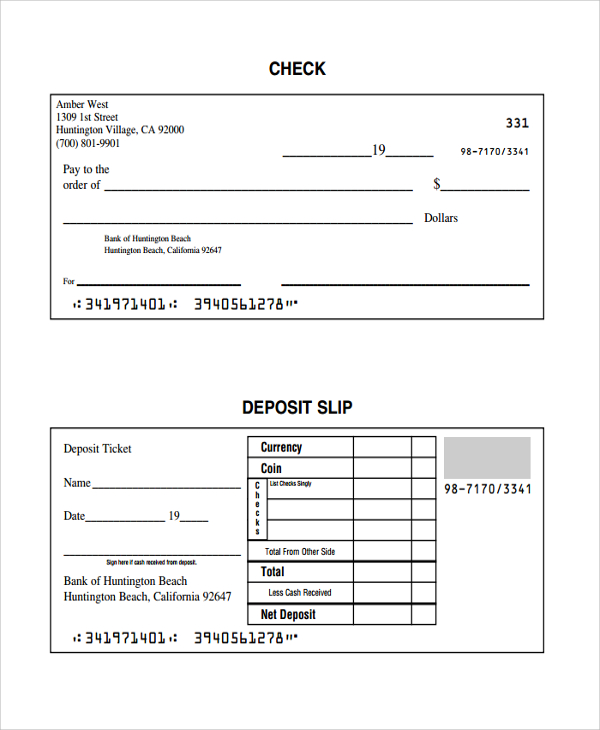 check and deposit slip