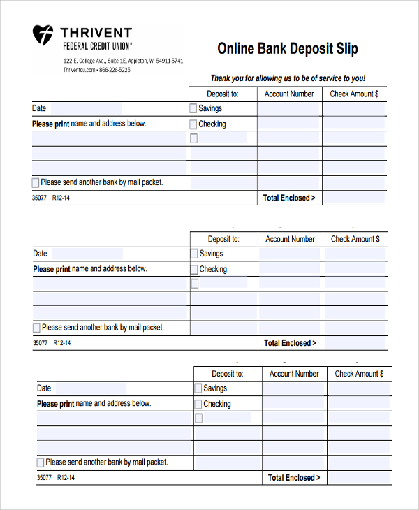 Free Excel Bank Deposit Slip Template