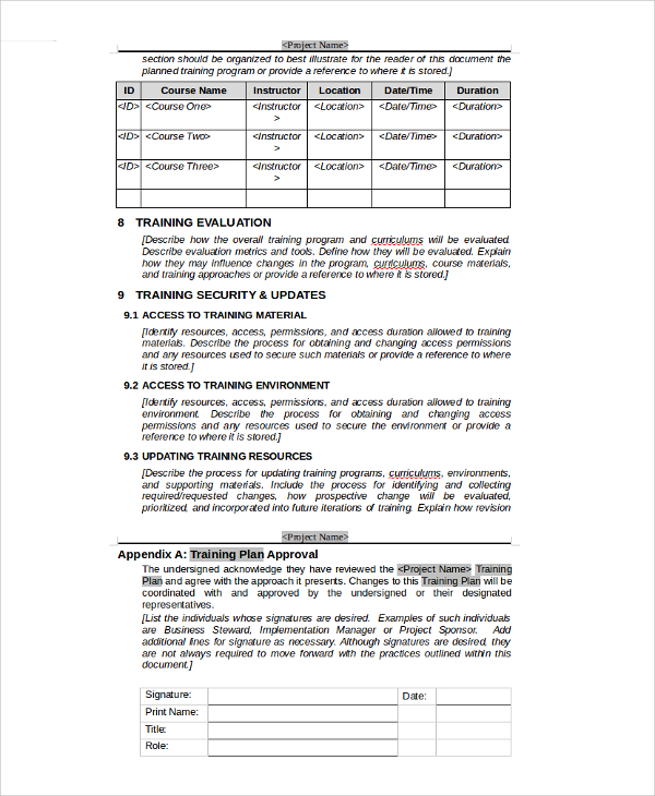 sample training schedule template