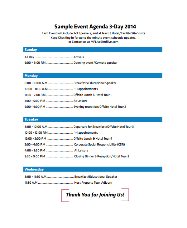 Free 7 Sample Event Agenda Templates In Pdf Ms Word