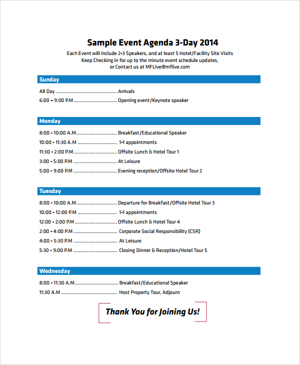 FREE 9  Sample Event Agenda Templates in PDF MS Word